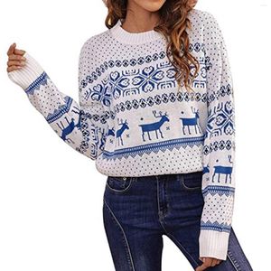 女性用セーター女性カジュアルセータートップ長袖丸いネックプルオーバークリスマスプリント暖かい冬ジュニアコート