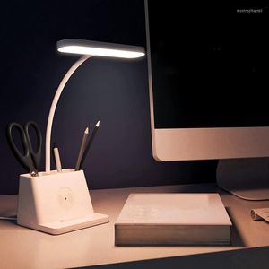 Bordslampor -Desk lampa med trådlös laddare vit goosenhals skrivbordsstudie för sovrum lampor hemmakontor