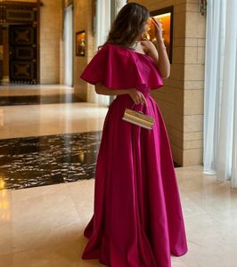 Eleganckie długie sukienki na jedno ramię różowe z kieszeniami Muzułmańska linia podłogowa Długość szaty de Mariee imprezowa suknia dla kobiet