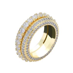 EarHip hop rotating men's five rows of zircon gold plating personality cool full diamond punk ring