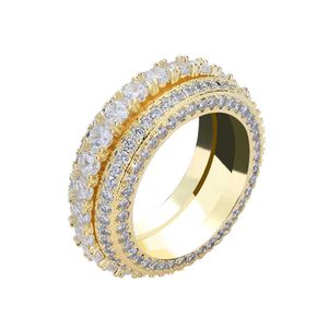 Earhip Hop Rotating Men's Five Rows of Zircon Gold Plating Personlighet Cool Full Diamond Punk Ring