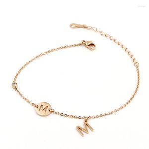 Anklets Beautiful Charm Zircon And M Letters Hollow Rose Gold Color Anklet Top Quality Titanium Steel Jewels For Women