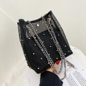 حقائب المساء أزياء شبكة اليد حقيبة نساء الكتف كيس السيدات دلو رسول ناعم التسوق crossbody أنثى 2 قطعة مجموعة