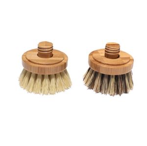 Dish-Brush Bamboo Palm Kitchen Cleaning Pot Brush L￥nghanterad spiral Sisal Byt Borstar Huvud SN5119