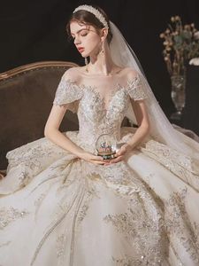 2024 Luxus A-Linie Brautkleider für die Braut Dubai Arabisch Plus Size Kapelle Zug Schatz Ballkleid Vestido de Novia Applizierte Brautkleider nach Maß