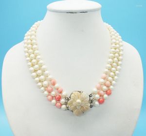 Choker Classic 3 Row Natural White Pearl Necklace 18-22」