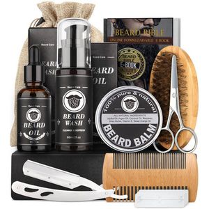 Hair Brushes 8PCS Beard Growth Kit Enhancer Thickening Activator Serum Oil Balm Bamboo Brush Comb Care 230211