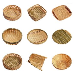 Plates Handmade Natural Bamboo Tray Small Storage Basket Fruit Bread Dried Fruits Dishe Plate