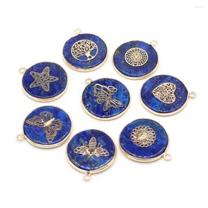Pendant Necklaces Wholesale Natural Semi-precious Stone Round Lapis Lazuli MakingDIY Necklace Jewelry Gift 10PCS