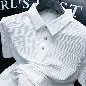 Herrpolos europeiska varor Ice Silk kortärmad t-shirt casual polo skjorta herrarna smala sommaren 230211