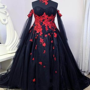 Винтажное рок -готическое свадебное платье 2023 Черное с красным кружева