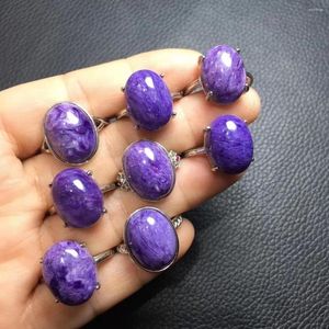 Anelli a grappolo 1 pezzo Fengbaowu Anello di charoite naturale ovale Cabochon in argento sterling 925 Pietra curativa di cristallo Regalo di gioielli di moda per le donne