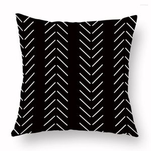 Pillow Black And White Geometric Cover Polyester Simple Lines Decorative Pillowcase For Sofa Couch Bedroom Home Decor 45x45cm