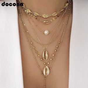 Pendant Necklaces Beach Boho Gold Color Shell Pearl Conch Beads Necklace For Women Punk Chain Multistorey Jewelry C19208