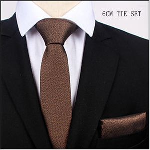 Bow Ties Mens 6cm Slim Tie Set Wine Grey Solid Frosted Pocket Square Necktie For Male Business Wedding Skinny Neckwear Gravata Accessory