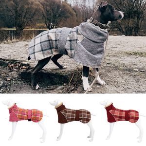 Dog Apparel Winter Big Clothes Warm Fleece Pet Jacket for Medium Large s Weimaraner Greyhound Adjustable Belt Plaid Print Coat Outfit 230211