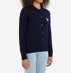 Maison Kitsune 자수 양모 니트 가디건 v- 넥 스웨터 코트 여성 패션 따뜻한 착용 버튼 100% 모직 니트 83