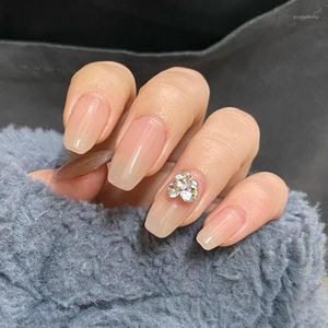 False Nails 24 PCS/Box Diamond French Nude Pink Long Coffin Ballerina Fake Detachable Full Cover Press On Nail Art Manicure Tool