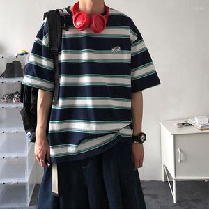 Męskie koszulki Summer Striped Striped Cotton T-shirt moda fajna ulica okrągła szyja Krótkie rękawowe codzienne ubrania para hip-hop tops