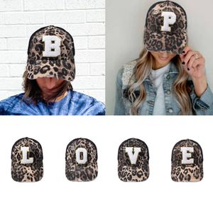 Ball Caps Fashion Leopard Embroidered 26 Letters Baseball Cap Men Women Hip Hop Hat Summer Breathable Mesh Sun Hats for 230211