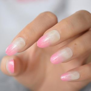 Ложные ногти Омбр градиент розовый французский пресс на поддельные кончики ногтей блестящий блеск овальный круглый