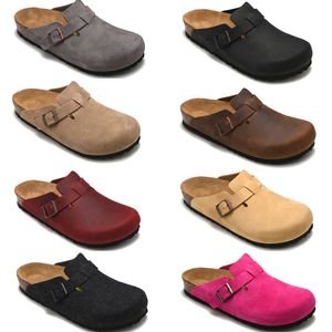 Boston sandaler oljade läderväska huvud dra kork mocka designer glider hösten vinter loafers skor klassisk tan brun svart lyxiga män kvinnors trögen tofflor 35-45