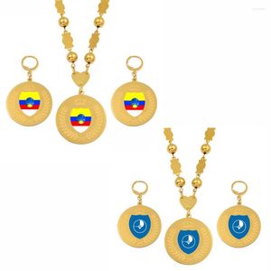 Brincos de decote Conjunto Anniyo Pingela Yap Ilha Bandeira Pingente Bola Colares Chain Charcles Big For Women Girls Ethnic S