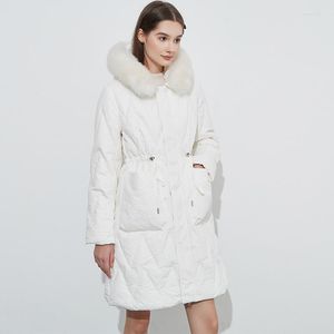 Trench da donna Giacche lunghe da donna Cappotto invernale Ragazze dolci Flanella bianca Parka con cappuccio Collo in pelliccia Vita regolabile Abbigliamento caldo da neve