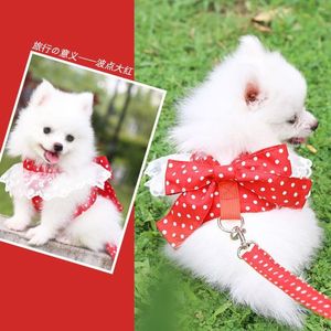犬の首輪ファッション弓の結び目ペット犬は美しいレース猫リーシュチェストストラップカラーペット用品アクセサリーレッド