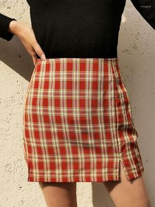 Saias coloridas minissa feminina de saia feminina 2023 Vintage Moda vintage curta Faldas Bottom Mulheres Classic Casual Slit