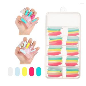 FALSE NAILS 100 st lång kista Färgglada mix Artificial Diy Full Cover Press On Tips Extension Manicure Tools