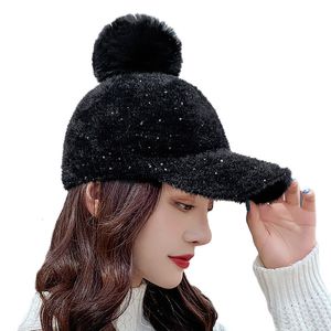 Ball Caps Brand Baseball Autumn Winter Carzy dla kobiet Odłączane Faux Fur Pompom 230211