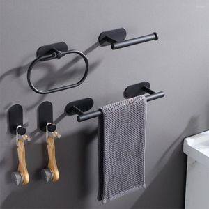 Bath Accessory Set No Drilling Bathroom Accessories Wall-mounted Towel Bar Toilet Paper Rack Stainless Steel Matte Black Hardware