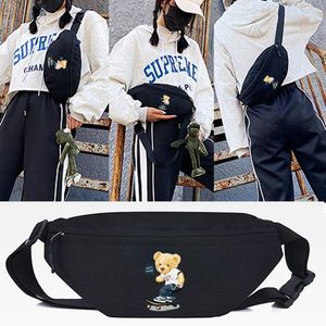 Bel Çantaları Ayı Kaykay Baskı Çantası Tuval Erkekler ve Kadınlar İçin Fanny Pack Büyük Göğüs Çok Fonksiyonlu Muz Paketleri