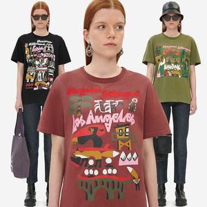 T-shirt con maniche con lettere Graffiti animali firmate Maison Kitsune da donna