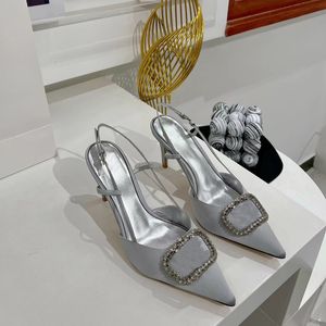 Kl￤nningskor Slim High Heel Sandals Rhinestone Wrapped Toe Tips 8.5cm Blue Silk Luxury Designer Spring and Summer Wedding Party Shoe Our storlek 35-40 med l￥da