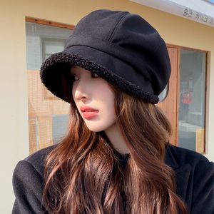 Beanieskull Caps Cokk Beret Hat Women Winter octagonal S for Retro Solid Color Velvet Sboy Cap Memal