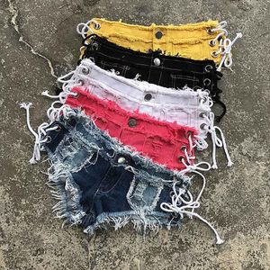 Kvinnors badkläder sexig denim shorts bandage bikinis kvinnor damer tofs låg midja bikini botten korta jeans mini byte baddräkt strand slitage