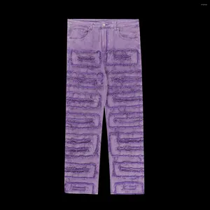 Erkekler kot şık tasarım çizgili püskül erkekler kadınlar kırmızı bol pantolon koyu hombre hip hop sokak kıyafeti düz punk denim pantolon unisex