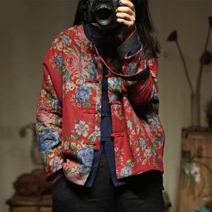 Ethnic Clothing Fashion Chinese Style Women Vintage Winter Jackets Casual Quilted Coats Loose Floral Ladies Tops