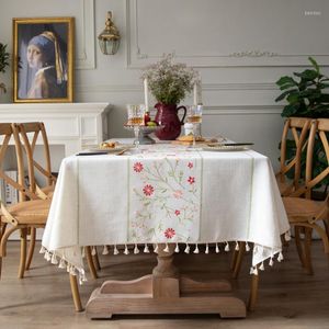 Table Cloth Nordic Coffee Tablecloth Fabric Imitation Cotton And Linen Fresh Runner Pure Color Embroidery Pastoral
