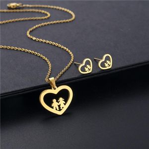 Pendant Necklaces Small Stainless Steel Family Love Heart Boy Girl Baby Child Chain Necklace Set Women Mother Wedding Gift Jewelry