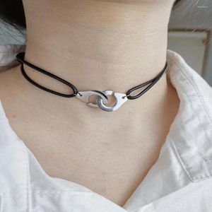 Pendant Necklaces Harajuku Stainless Steel Handcuff Choker Necklace Cool Black Rope Adjustable Menottes Bijoux Corde Neck For Women Party