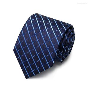 Bow Ties High Quality 2023 Designer Fashion Blue Plaid Navy Mönster 8cm för män Slipsa Business Formal Suit med presentförpackning