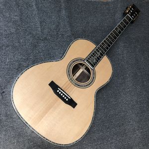 Guitarra personalizada de fábrica, tampo de abeto maciço, escala de ébano, laterais e costas de jacarandá, violão OOO de alta qualidade de 39 