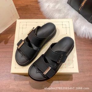 Slippers thick summer new metal double-breasted muffin sandals candy color flat bottom women's shoes T2302111