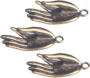 keychains buddha mudra hand charmsペンダント：3pcsレトロブラスラッキーフェンシュイビーズ用ブレスレットネックレスジュエリーキーチェーン