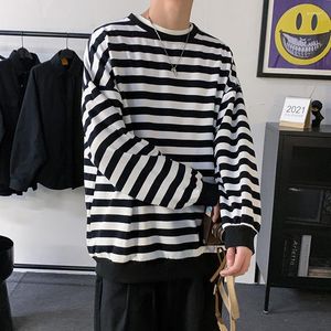 Men's T Shirts 2023 Autumn Winter Thin Striped Long Sleeve T-Shirt Korean Style Trendy Teen Clothes Everyday Versatile Oversized Mens Tops