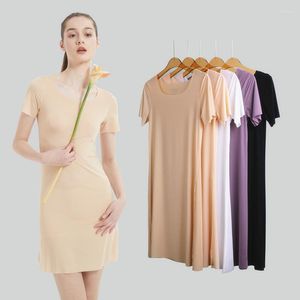 Women's Sleepwear Plus Size Seamless Ice Silk Full Slips Dresses For Women Thin Summer Short Sleeve Mini Cool Petticoat Underkirt Dress