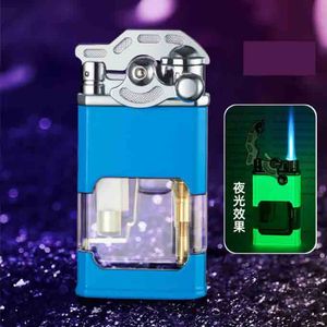 Latest Metal Jet Lighter Inflatable No Gas Windproof Cigar Butane Straight Lighters Luminous Smoking Tool Accessories 5 Color